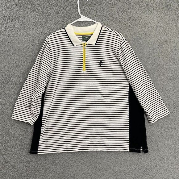 Lauren Ralph Lauren Top Women 2X Black White Striped‎ 1/4 Zip Active Polo - Picture 1 of 10